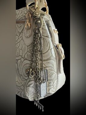 Kathy Van Zeeland Heart Key Fob Bag Charm Fleur de Lis